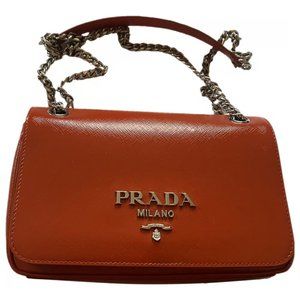 Prada Chain Crossbody Orange Saffiano Leather Shoulder Bag